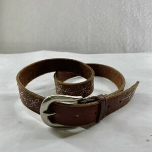 Rei Women's Belt Size Small Brown Leather Western Cowgirl Adjustable Embroidred